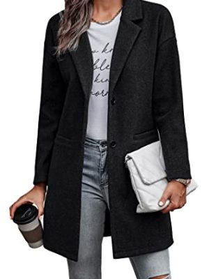 Women Plaid Shacket Jacket Trendy Fall Casual Button Wool Blend Tartan Trench Coat Winter Clothing with Pockets