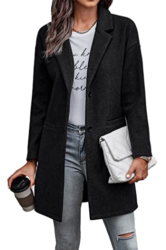 Women Plaid Shacket Jacket Trendy Fall Casual Button Wool Blend Tartan Trench Coat Winter Clothing with Pockets