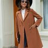 Womens Notched Lapel Collar Double Breasted Pea Coat Winter Wool Blend Over Coats Long Jackets
