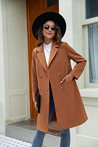 Womens Notched Lapel Collar Double Breasted Pea Coat Winter Wool Blend Over Coats Long Jackets