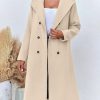 Women Double Breasted Coats Long Winter Work Office Overcoat Pocketed Outwear with Belt
