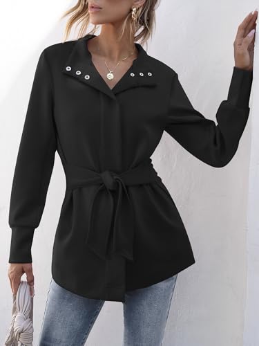 Women's Jacket Belted Long Sleeve Wrap Trench Coat 2025 Fall Winter Casual Dressy Travel Outerwear with Pockets