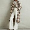 Women's Stand Collar Plaid Wool Coat Peacoat Winter Overcoat Mid Long Trench Coat with Belt