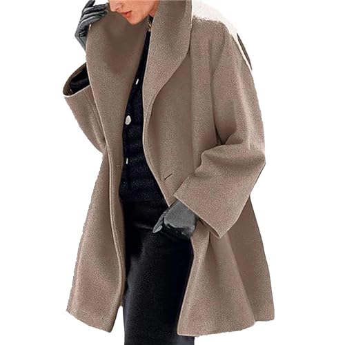 Women's Spring Fall Wool Coat Mid-Long Pea Coats Overcoat for Women Casual Lightweight Hooded Jackets