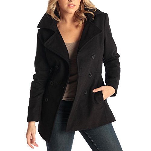 Emma Women's Wool Peacoat – Double-Breasted 3/4 Length Overcoat, Stylish & Warm Blazer for Fall & Winter