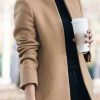 Women's Stand Collar Open Front Wool Pea Coats Fall Winter Warm Mid-Long Trench Coat Overcoat Slim Fit Jackets