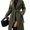 Women Elegant Wool Pea Coat Lapel Collar Double Breasted Mid-Long Winter Overcoats with Belted Pockets