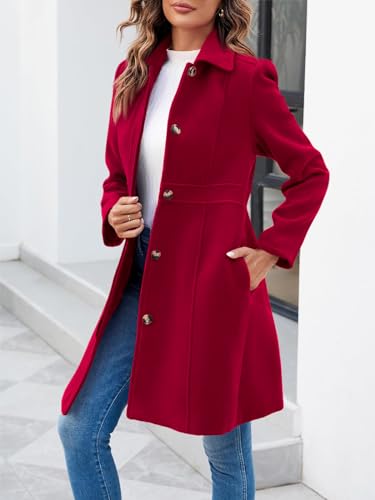 Women's Elegant Single Breasted Coat Long Sleeve Mid Winter Overcoat Work Office Pea Coats