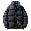 Thicken Warm Bubble Down Jacket for Men Water-Resistant Stand Collar Zipped Puffy Coat Casual Long Sleeve Outwear