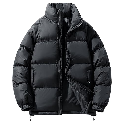 Thicken Warm Bubble Down Jacket for Men Water-Resistant Stand Collar Zipped Puffy Coat Casual Long Sleeve Outwear