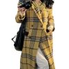 Women's Plaid Wool Coat Notch Lapel Overcoat Winter Long Trench Coat Double Breasted Pea Coat