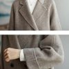 Women Wool Coat Peacoat Jacket Thick Loose Double Breasted Pea Coat Woolen Winter Overcoat