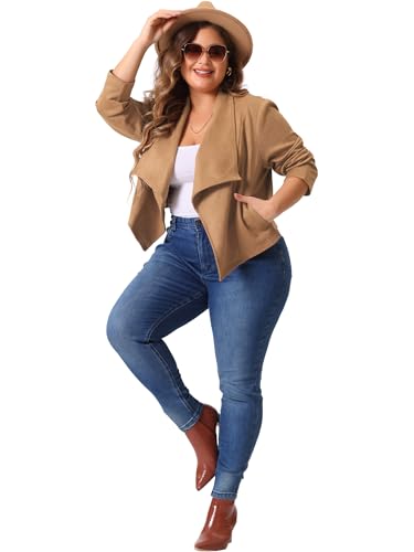 Plus Size Faux Suede Jacket for Women Lapel Long Sleeve Open Front Cardigans Outerwear Jackets