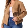 Plus Size Faux Suede Jacket for Women Lapel Long Sleeve Open Front Cardigans Outerwear Jackets