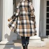 Women’s Long Plaid Shacket Wool Blend Button Down Shirt Jacket Coat with Pockets