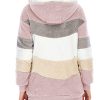 Womens 2025 Winter Fuzzy Fleece Jacket Hooded Color Block Patchwork Cardigan Coats Outerwear with Pockets