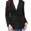 Pea Coats for Women Lapel Collar One Button Winter Overcoat with Belt Trench Coat