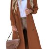 Women's Long Coat Notched Lapel Collar Double Breasted Pea Coat Winter Elegant Wool Blend Over Coats Jackets