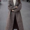 Women's Winter Herringbone Stripe Long Wool Coat Double Breasted Dressy Casual Trench Coat Overcoat