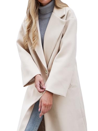 Women's Winter Wool Coat Notch Lapel Single Breasted Casual Mid Long Pea Trench Coat