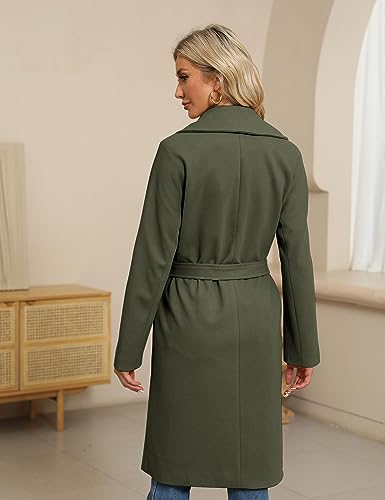 Women's Trench Coat Long Wool Blend Pea Coat Winter Casual Overcoat Notched Lapel Collar Belted Long Jacket Outerwear