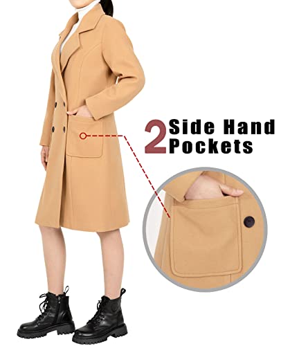women's Notch Lapel Double Breasted Wool Blend Peacoat Mid-Long Fall Winter Essential Trench Coat