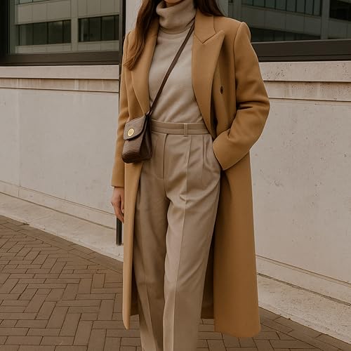 Double Breasted Trench Coat Winter Jackets for Women – Elegant Peacoat Winter Coats for Women (US, Alpha, Large, Regular, Long,