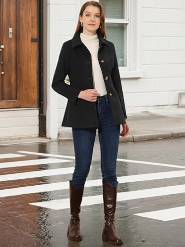Womens Work Office Winter Overcoat Single Breasted Point Collar Pea Coat