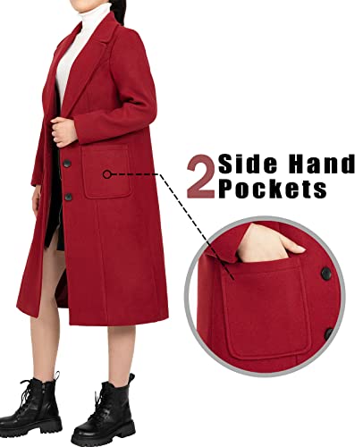 Women's Wool Blend Single Breasted Mid-Long Pea Coat Fall Winter Essential Notched Collar Overcoat