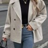 Women's Winter Loose Fit Cropped Wool Coat Double Breasted Dressy Short Blazer Jacket Peacoat