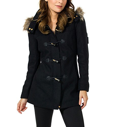41hcIwaye8L.jpg Duffy Womens Wool Coat Fur Trim Hooded Parka Jacket
