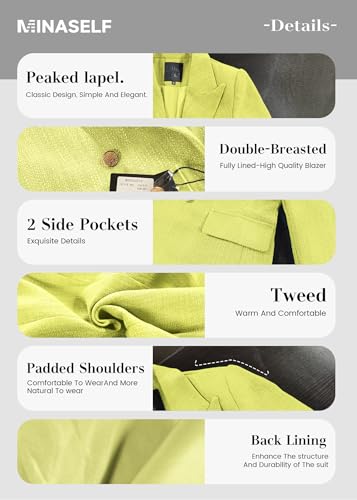 2025 Fall Women's Tweed Plaid Blazer Jacket - Fully Lined Fashion Business Casual Lapel Elegant Coat with Pockets