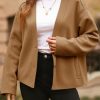 Womens Cropped Wool Blend Pea Coat Casual V Neck Button Down Short Jackets Fall Shackts with Pockets