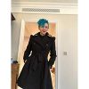 Women Swing Double Breasted Wool Pea Coat with Belt Buckle Spring Mid-Long Long Sleeve Lapel Dresses Outwear