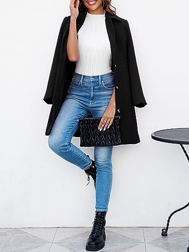 Womens Elegant Single Breasted Coat Long Sleeve Mid Winter Overcoat Work Office Pea Coats
