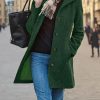 Women's Casual Thicken Wool Blend Stand Collar Single Breasted Pea Coat