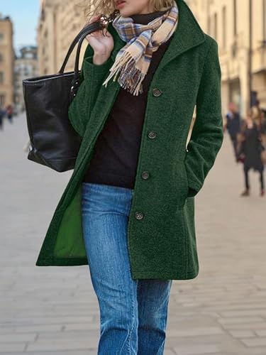 Women's Casual Thicken Wool Blend Stand Collar Single Breasted Pea Coat