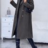 Womens Trench Coat Winter Lapel Double Breasted Long Pea Coat Casual Work Office Overcoat with Pocket
