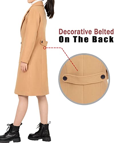 women's Notch Lapel Double Breasted Wool Blend Peacoat Mid-Long Fall Winter Essential Trench Coat