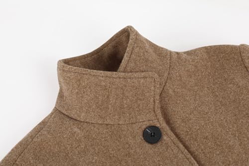 Women's Casual Thicken Single Breasted Pea Coat Stand Collar Mid Long Wool Coats with Pockets