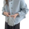 Women Short Wool Pea Coat Long Sleeve Button Down Short Jacket Cropped Woolen Blend Coat Outerwear