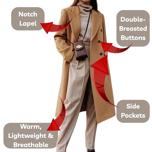 Double Breasted Trench Coat Winter Jackets for Women – Elegant Peacoat Winter Coats for Women (US, Alpha, Large, Regular, Long,