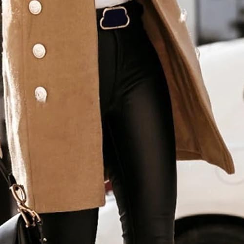 Womens Mid Long Wool Blend Coats Notched Lapel Collar Double Breasted Coat Fall Winter Jackets Overcoat