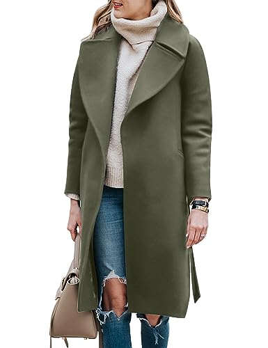 Women's Trench Coat Long Wool Blend Pea Coat Winter Casual Overcoat Notched Lapel Collar Belted Long Jacket Outerwear