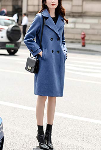 Women's Essential Elegant Wear Double Breasted Mid Long Wool Pea Coat