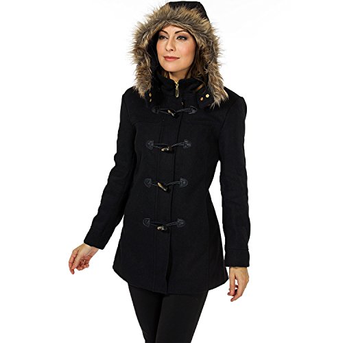 41jv4yFNyaL.jpg Duffy Womens Wool Coat Fur Trim Hooded Parka Jacket
