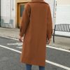 Women's Long Coat Notched Lapel Collar Double Breasted Pea Coat Winter Elegant Wool Blend Over Coats Jackets