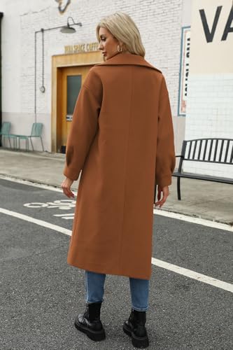 Women's Long Coat Notched Lapel Collar Double Breasted Pea Coat Winter Elegant Wool Blend Over Coats Jackets