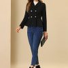 Double Breasted Pea Coat for Women's Notched Lapel Office Blazer Peplum Jacket