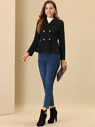 Double Breasted Pea Coat for Women's Notched Lapel Office Blazer Peplum Jacket